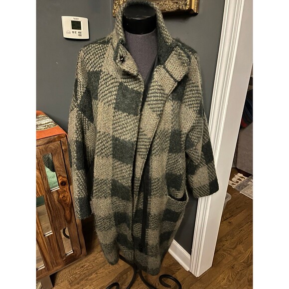 Rag & Bone Cammie Mohair Sweater Coat Green Buffalo Plaid oversized S Coat - Picture 10 of 11